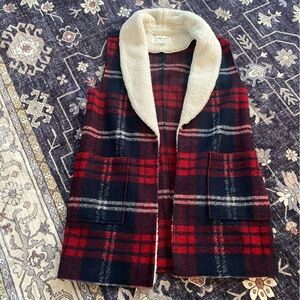 Tribal Jeans Plaid Sherpa Long Line Vest